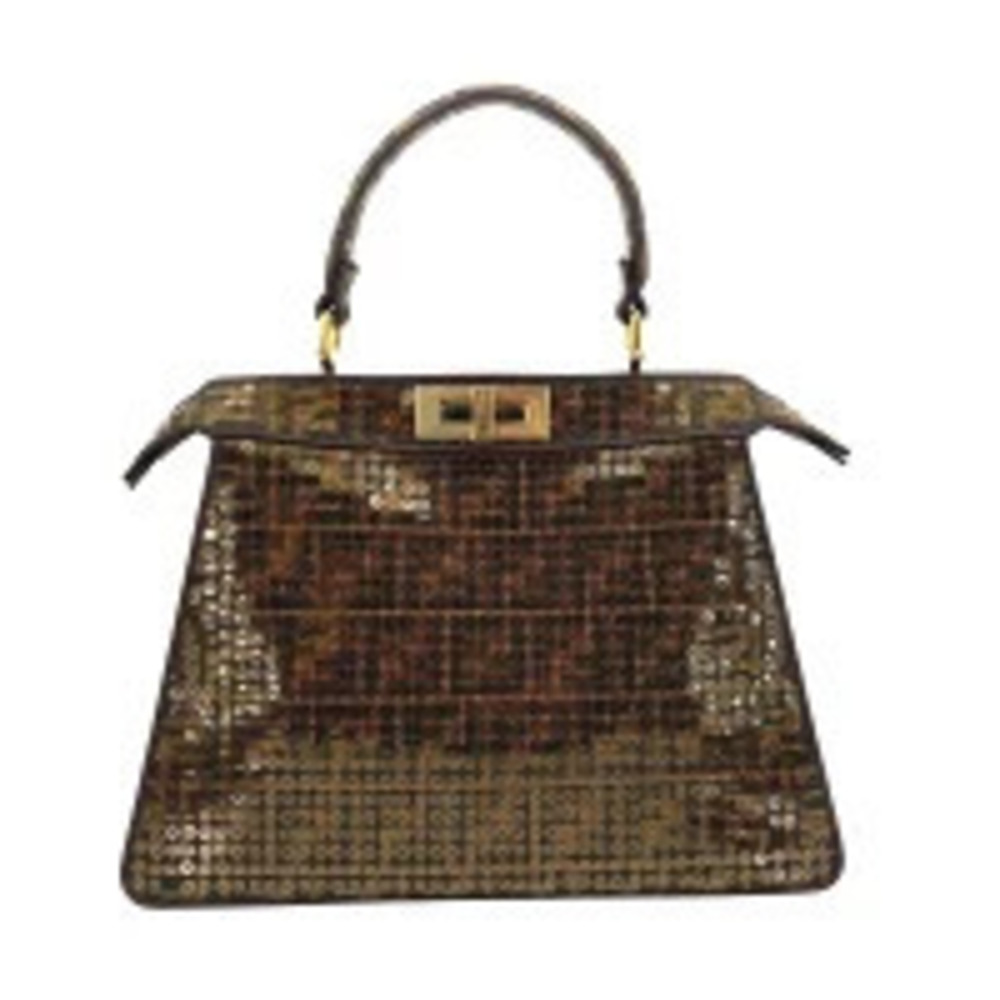Fendi Peekaboo U Handbag Sequin FF Shoulder ISee Bag Zucca Black